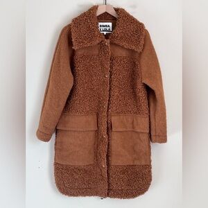 Bimba y Lola Long Coat Topcoat Sherpa Teddy Quiet Luxury Sz XS